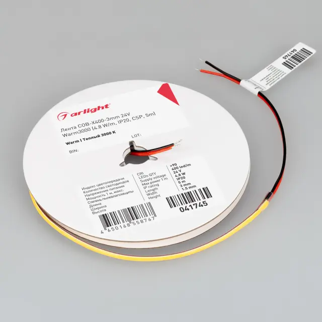 Светодиодная лента COB-X400-3mm 24V Warm3000 (4.8 W/m, IP20, CSP, 5m), ракурс 3