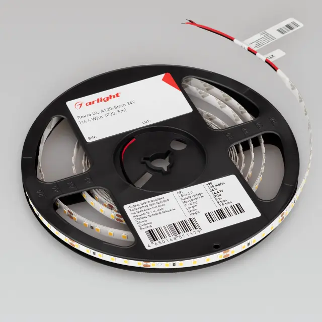 Светодиодная лента UL-A120-8mm 24V Warm2700 (9.6 W/m, IP20, 5m), ракурс 2