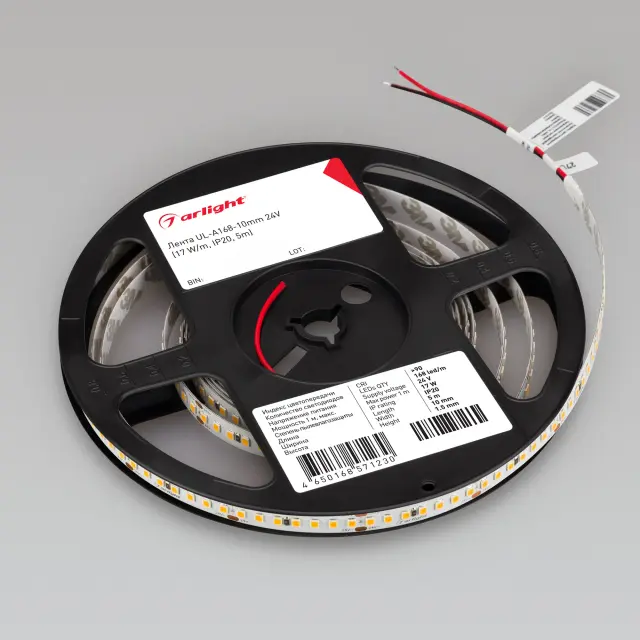 Светодиодная лента UL-A168-10mm 24V White6000 (17 W/m, IP20, 5m), ракурс 2