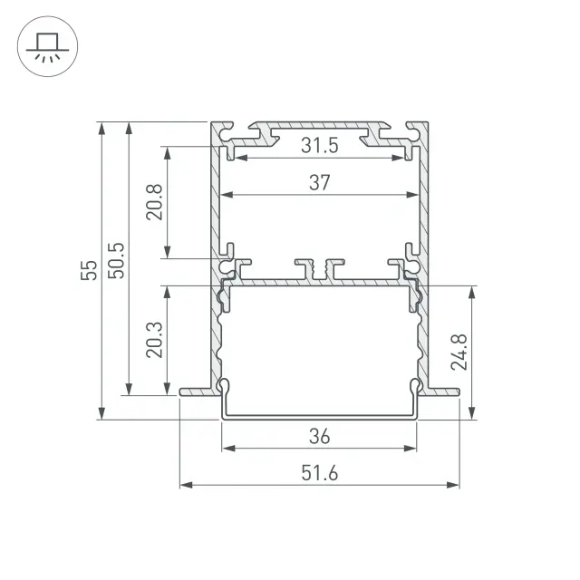 Профиль SL-LINIA52-3L-F-2000 ANOD, ракурс 3
