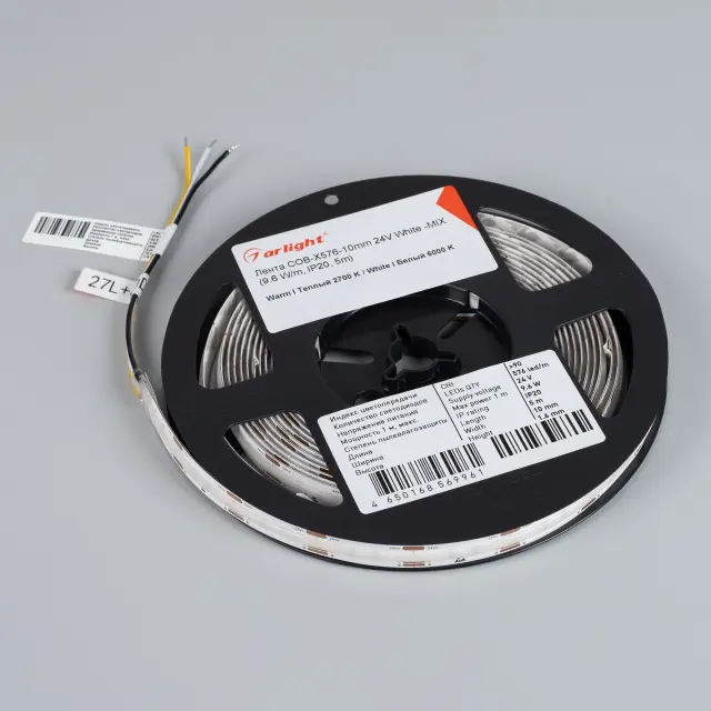Светодиодная лента COB-X576-10mm 24V White-MIX (9.6 W/m, IP20, 5m), ракурс 3