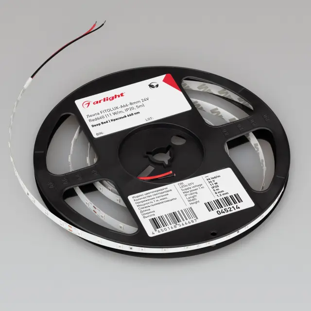 Светодиодная лента FITOLUX-A66-8mm 24V Red660 (11 W/m, IP20, 5m), ракурс 2