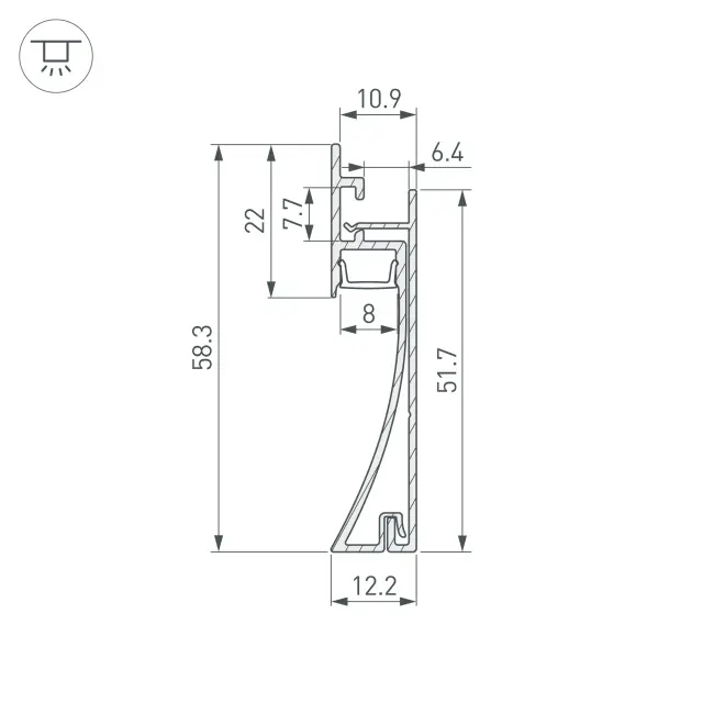 Профиль PLINTUS-H58-F-2000 BLACK, ракурс 3