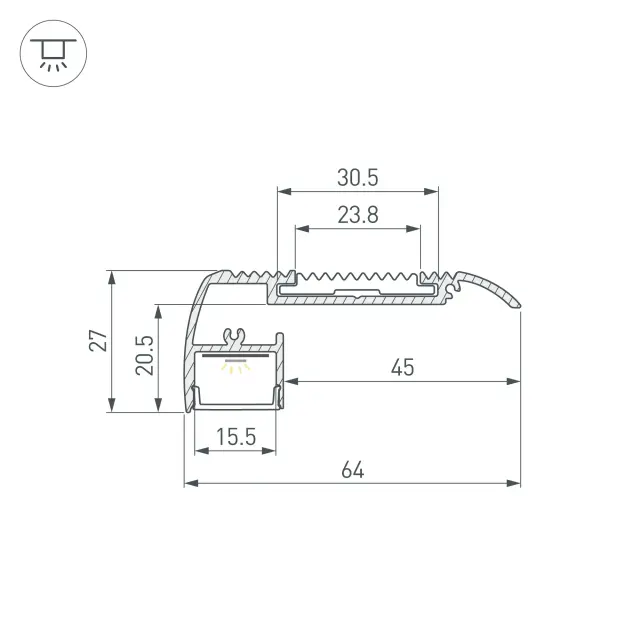 Профиль STAIR-W65-2000 ANOD BLACK, ракурс 3
