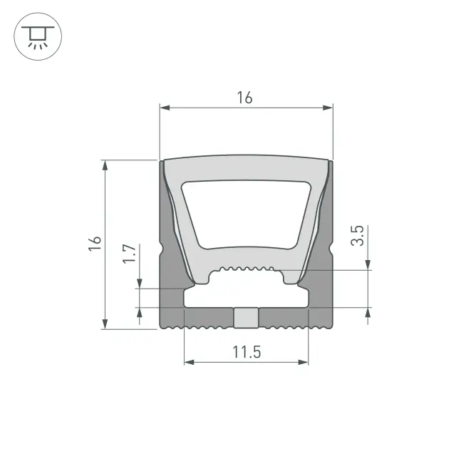 Силиконовый профиль WPH-FLEX-1616-TOP-S11-5m BLACK, ракурс 3