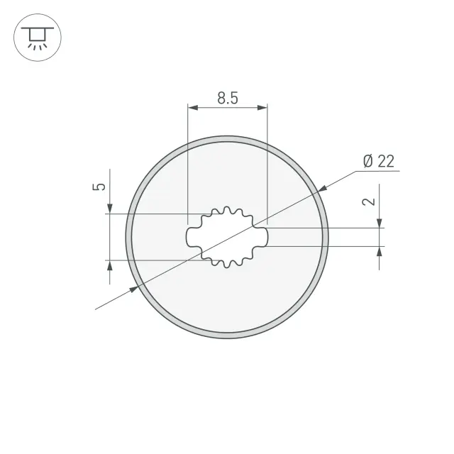 Силиконовый профиль WPH-FLEX-D22-360deg-S8-5m BLACK, ракурс 4