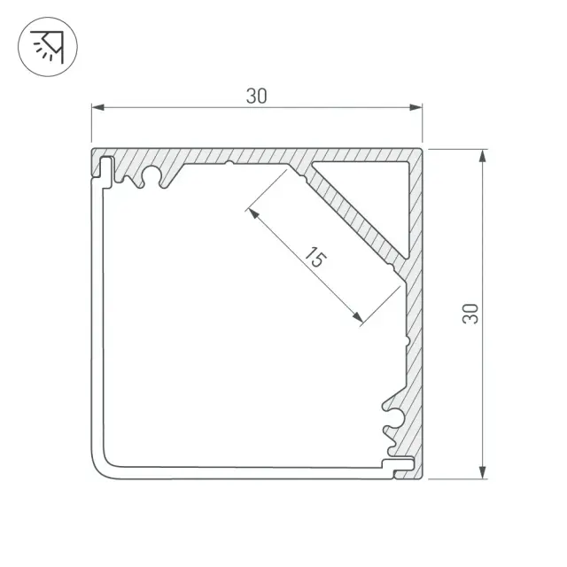 Профиль SL-KANT-H30-3000 ANOD, ракурс 2