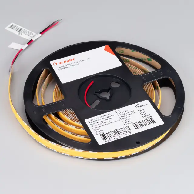 Светодиодная лента COB-X1088-12mm 24V Warm3500 (22 W/m, IP20, 5m), ракурс 3
