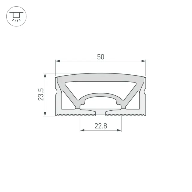 Силиконовый профиль WPH-FLEX-5025-TOP-S23-5m WHITE, ракурс 2