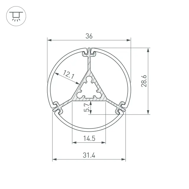 Профиль ROUND-D36-360-2500 ANOD BLACK, ракурс 4