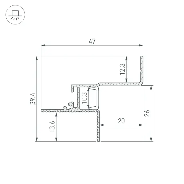 Профиль CEIL-S12-SHADOW-20-SIDE-3000 ANOD BLACK, ракурс 3