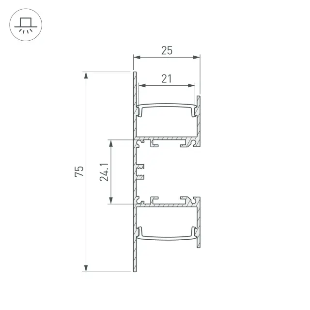 Профиль WALL-2575-DUAL-2000 ANOD BLACK, ракурс 3