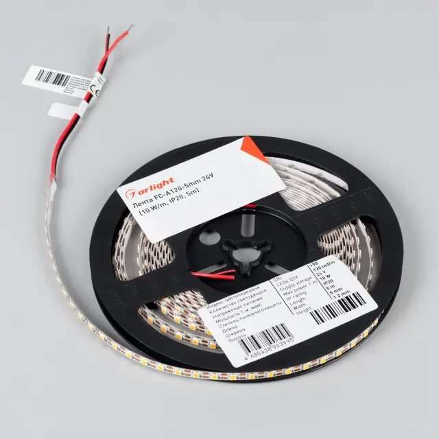 Светодиодная лента FC-A120-5mm 24V Warm3500-CX1 (10 W/m, IP20, 5m), ракурс 3