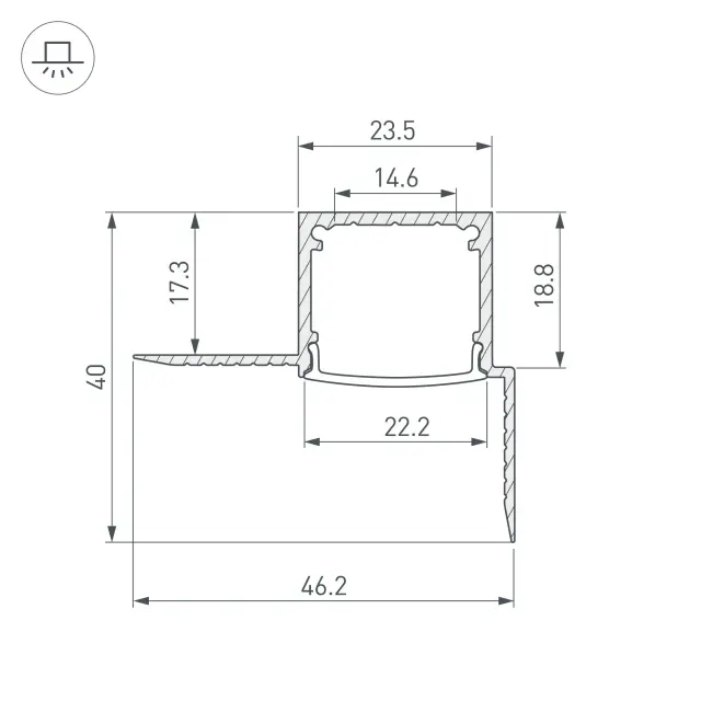 Профиль FANTOM-W20-H20-EDGE-2000 ANOD, ракурс 3