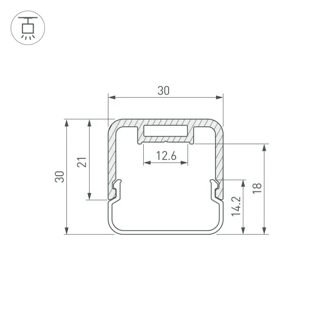 Профиль с экраном LINE-D-3030-2000 SQUARE BLACK+OPAL, ракурс 3