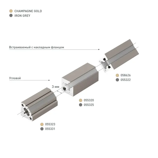 Профиль c экраном SL-KANT-H10-SQUARE-2000 CHAMPAGNE GOLD, ракурс 3