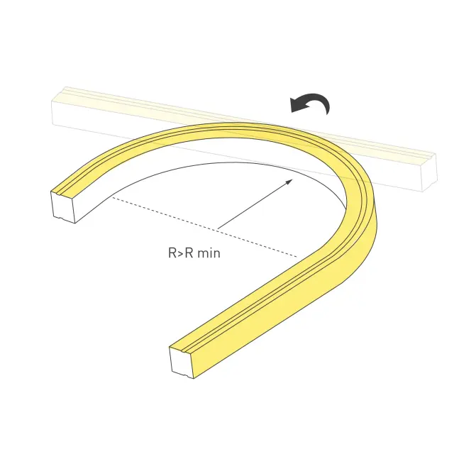 Гибкий неон MOONLIGHT-TOP-U-A156-13x12mm 24V Warm3000 (11 W/m, IP67, 0,5m, wire1), ракурс 2