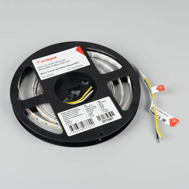 Светодиодная лента UL-A140-10mm 24V White-MIX (15 W/m, IP20, 5m), ракурс 4