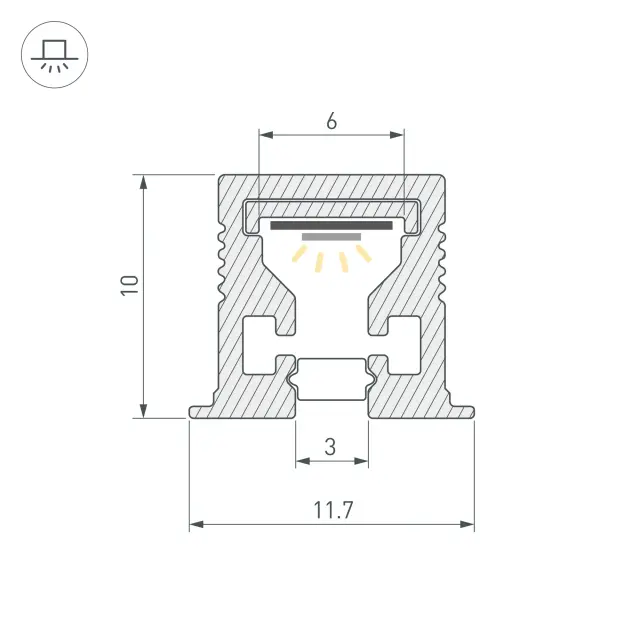 Профиль с экраном SL-MINI-3-H10-F12-2000 CHAMPAGNE GOLD, ракурс 2