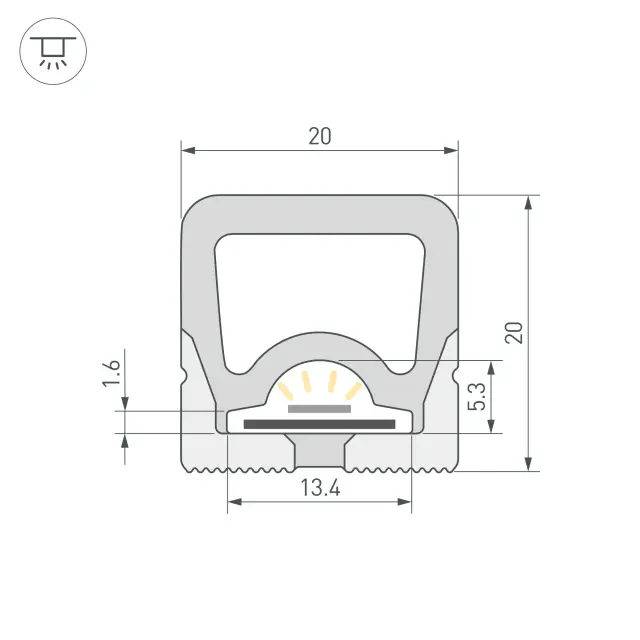 Силиконовый профиль WPH-FLEX-2020-TOP-S13-5m WHITE, ракурс 2