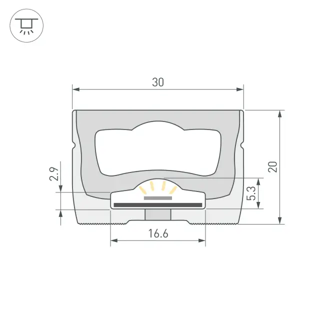 Силиконовый профиль WPH-FLEX-3020-TOP-S16-5m WHITE, ракурс 2