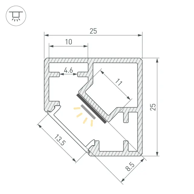 Профиль SL-KUB-DISPLAY-2525-2000 ANOD BLACK, ракурс 3
