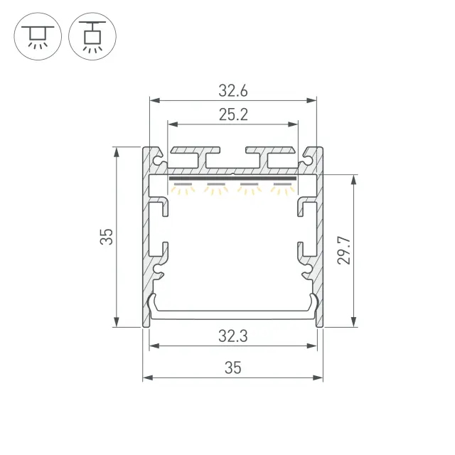 Профиль SL-LINE-3535-3000 WHITE с рефлектором, ракурс 3