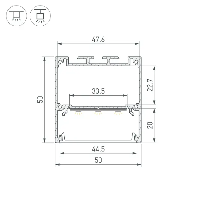 Профиль SL-LINE-5050-2000 BLACK с рефлектором, ракурс 3