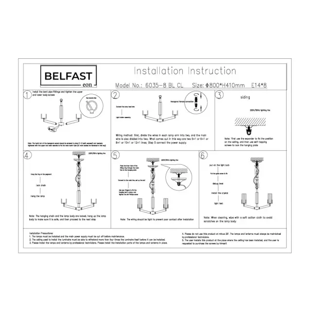 Люстра Belfast 6035-8 BL CL MALONE — черный, ракурс 5