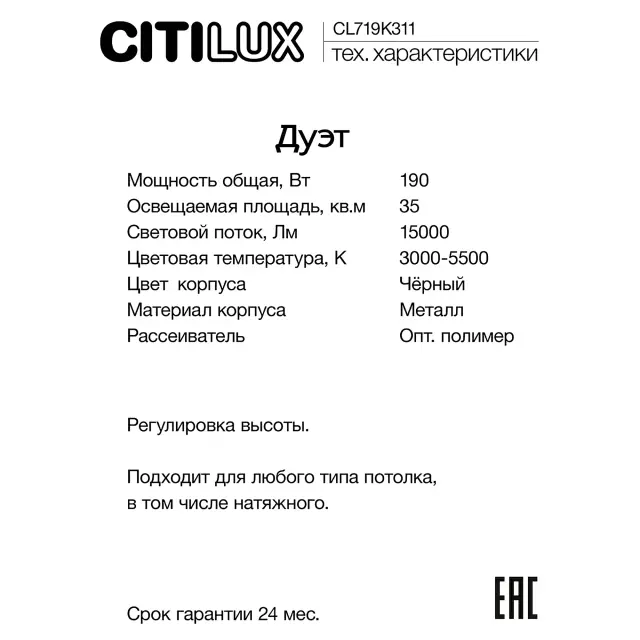 Светильник Citilux CL719K311 ДУЭТ — черный, ракурс 14