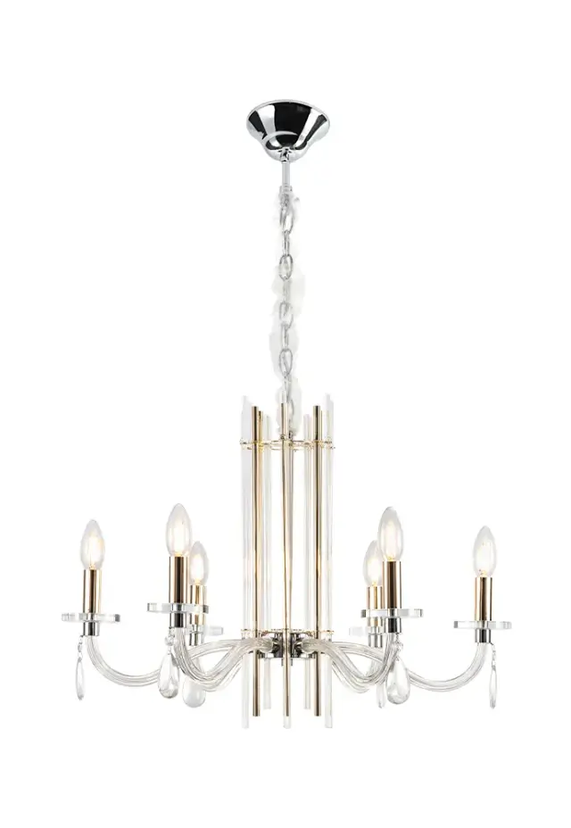 Люстра Crystal Lux AURELIO SP6 GOLD+CHROME/TRANSPARENT — хром, ракурс 2