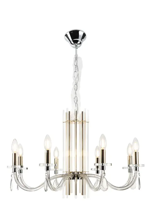 Люстра Crystal Lux AURELIO SP8 GOLD+CHROME/TRANSPARENT — хром, ракурс 2