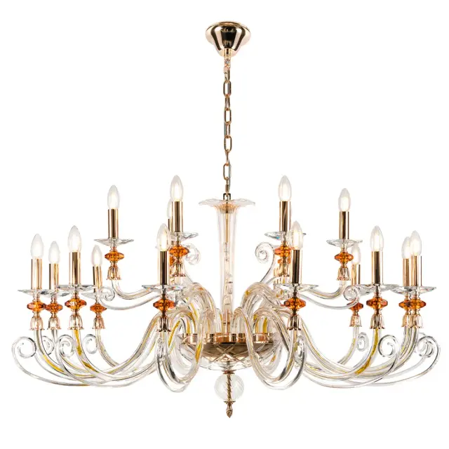 Люстра Crystal Lux CATARINA SP12+6 V2 GOLD/TRANSPARENT-COGNAC — золотой, ракурс 2