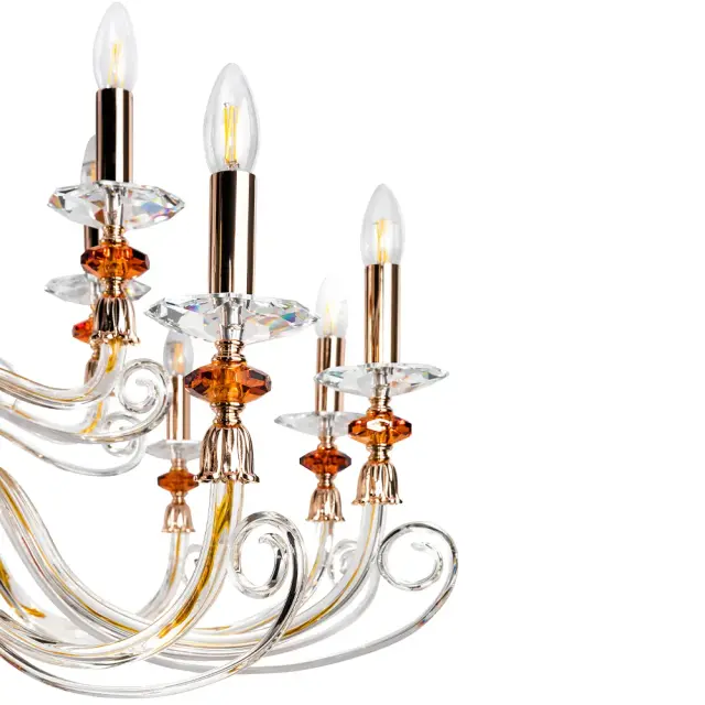 Люстра Crystal Lux CATARINA SP12+6 V2 GOLD/TRANSPARENT-COGNAC — золотой, ракурс 3