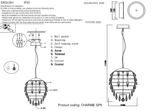 Светильник Crystal Lux CHARME SP6 CHROME/TRANSPARENT — хром, ракурс 2