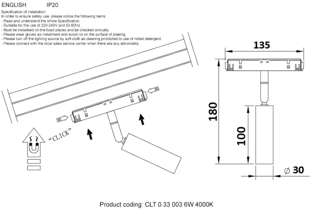 Светильник для магнитного шинопровода Crystal Lux CLT 0.33 003 6W BL 4000K — черный, ракурс 4