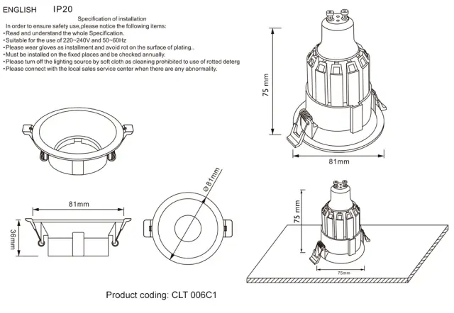 Точечный светильник Crystal Lux CLT 006C1 BL — черный, ракурс 3