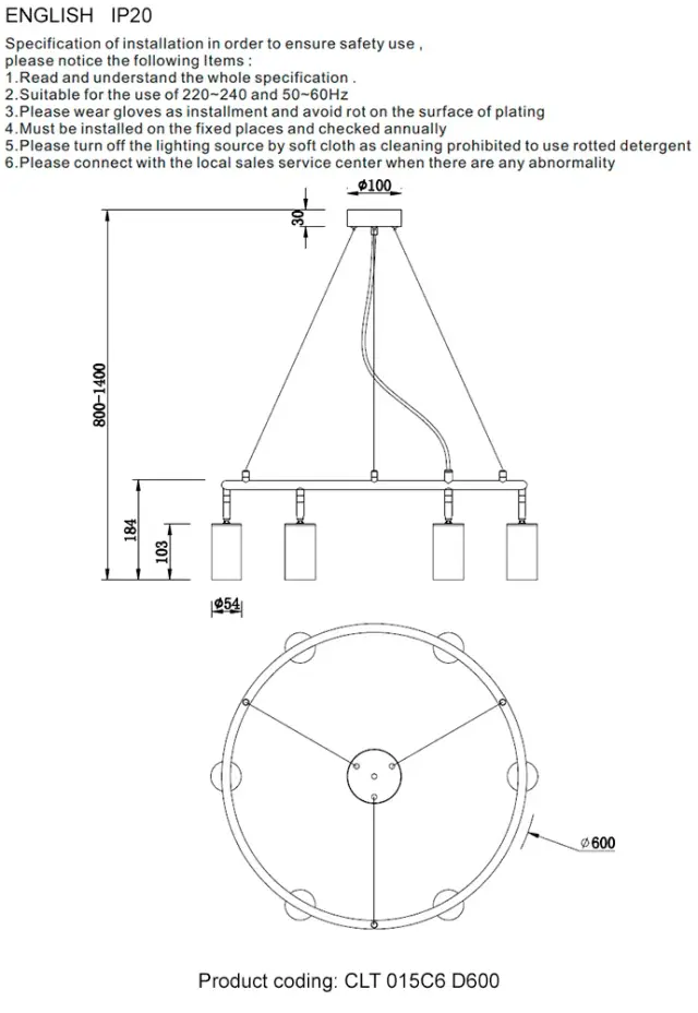 Люстра Crystal Lux CLT 015C6 D600 BL-GO — черный, ракурс 3