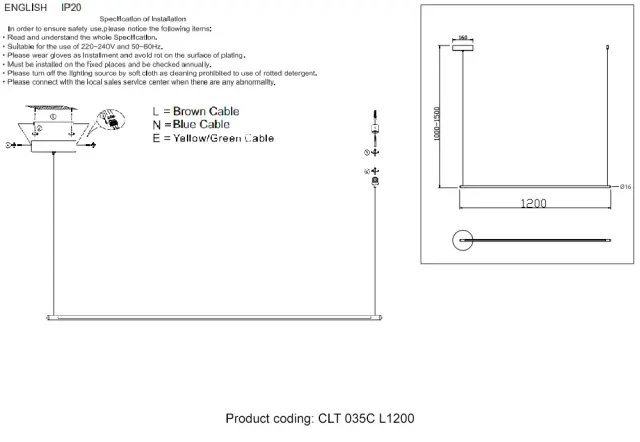 Светильник Crystal Lux CLT 035C L1200 BL — черный, ракурс 2