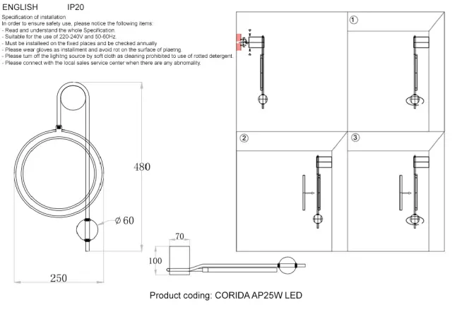 Бра Crystal Lux CORIDA AP25W LED BLACK/GOLD — черный, ракурс 7