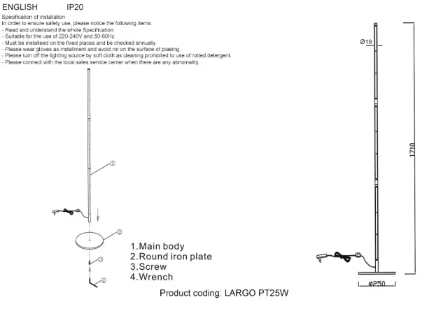 Торшер Crystal Lux LARGO PT25W GOLD — золотой, ракурс 5