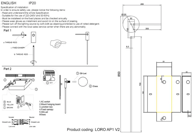 Бра Crystal Lux LORO AP1 V2 BLACK — черный, ракурс 3