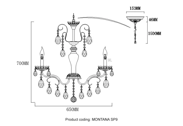 Люстра Crystal Lux MONTANA SP9 — золотой, ракурс 3