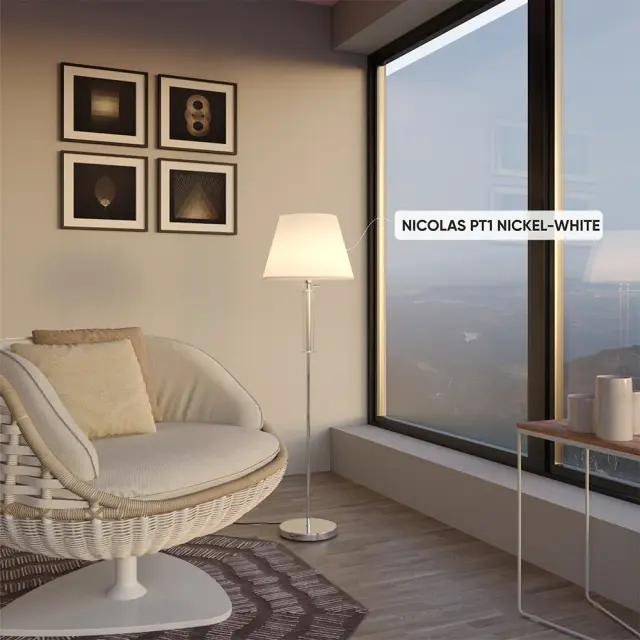 Торшер Crystal Lux NICOLAS PT1 NICKEL/WHITE — никель, ракурс 6