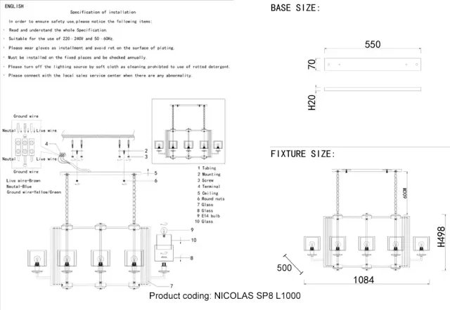 Люстра Crystal Lux NICOLAS SP8 L1000 NICKEL/WHITE — никель, ракурс 5