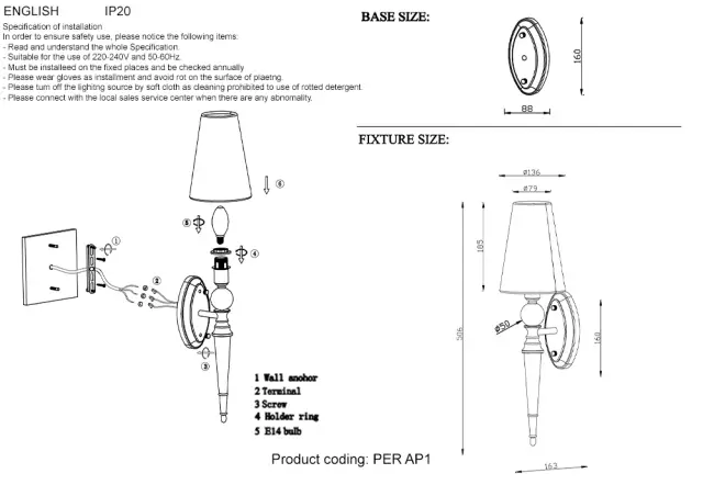 Бра Crystal Lux PER AP1 BRASS/BEIGE — золотой, ракурс 7