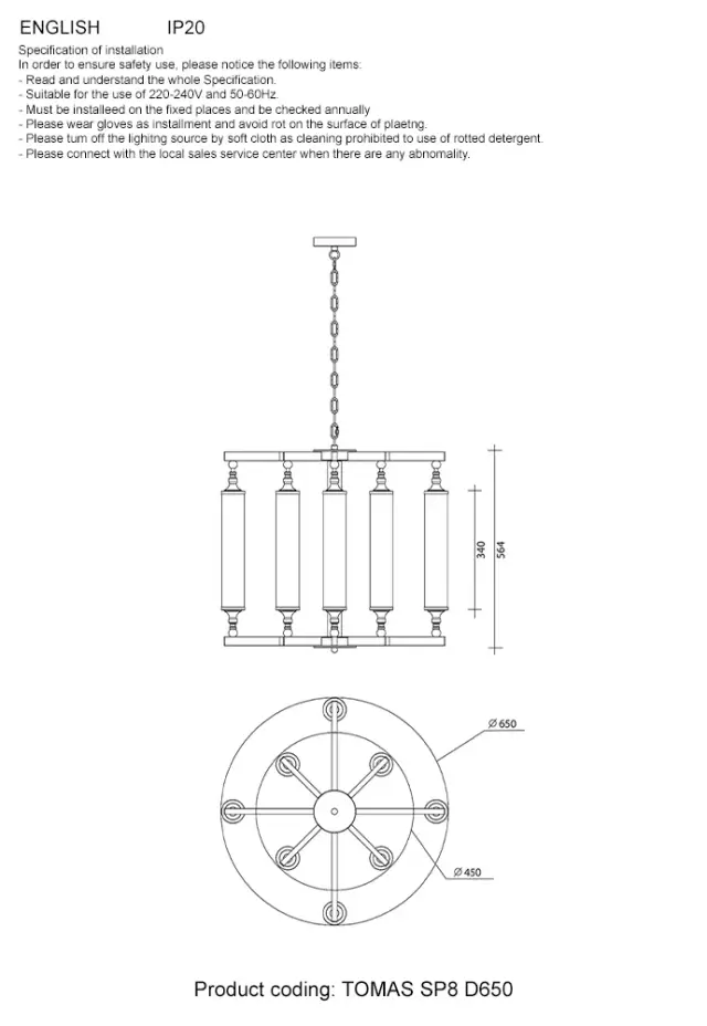Люстра Crystal Lux TOMAS SP8 D650 CHROME — хром, ракурс 7