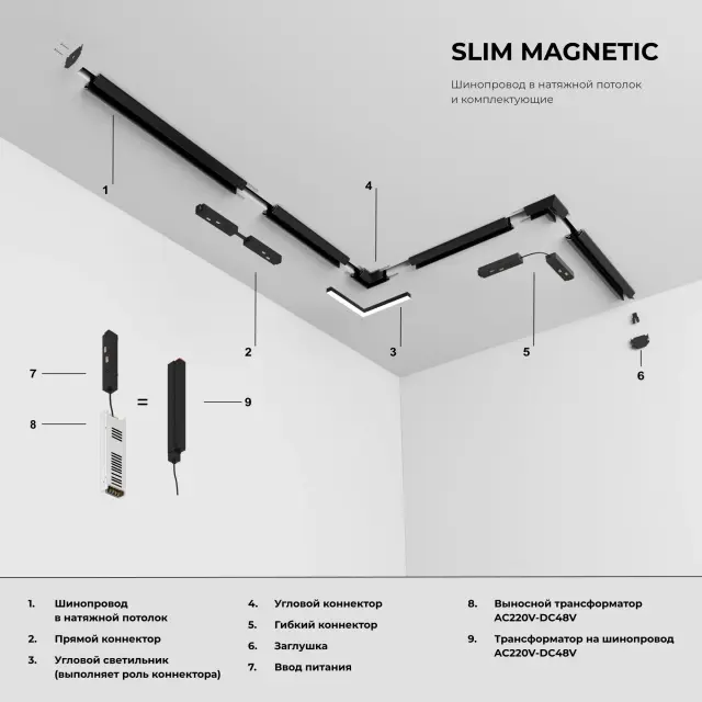 Slim Magnetic Прямой коннектор и планка (1 шт.) черный 85096/00, ракурс 7