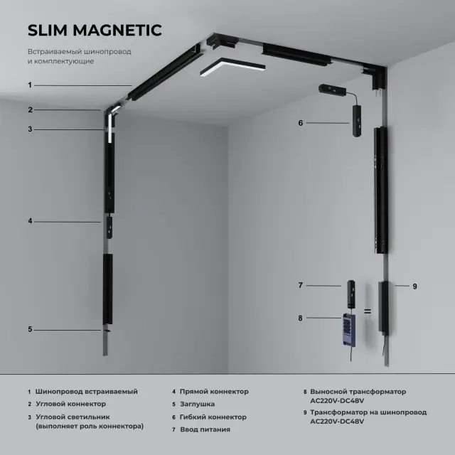 Slim Magnetic Шинопровод встраиваемый черный (3м) 85128/00, ракурс 3
