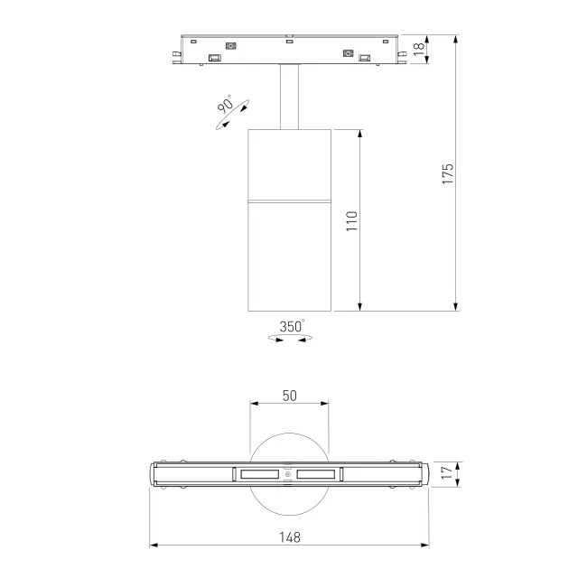 Умный трековый светильник 6W 2700-6500K Dim R01 Slim Magnetic 85074/01 — черный, ракурс 8